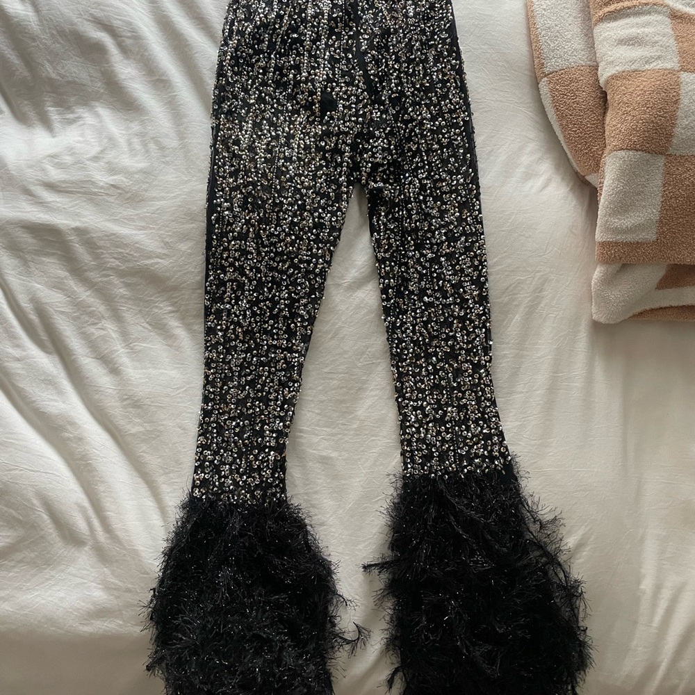 Black and White Sequin Flare Pants